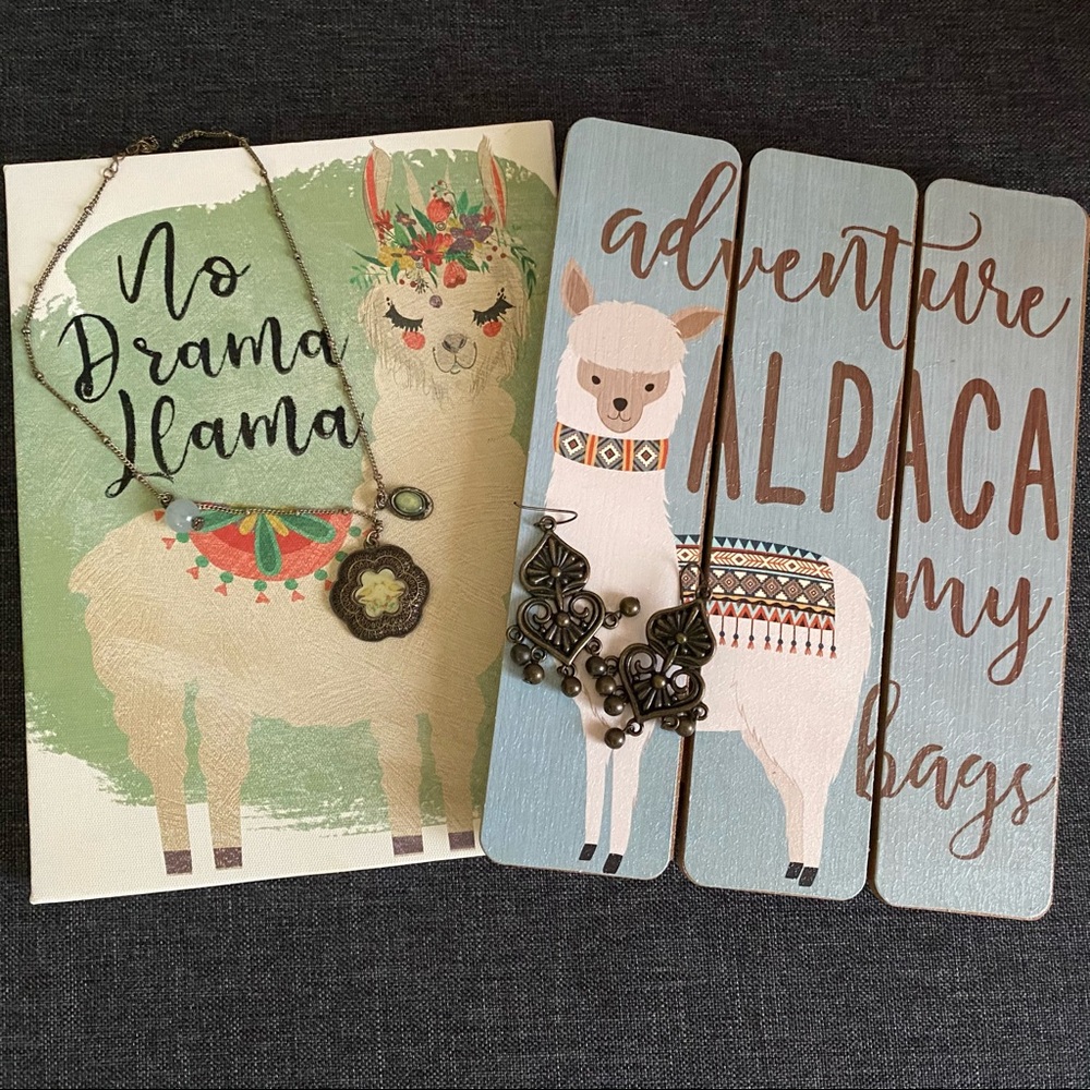 Necklace, earrings, 2 cute wall hangings
